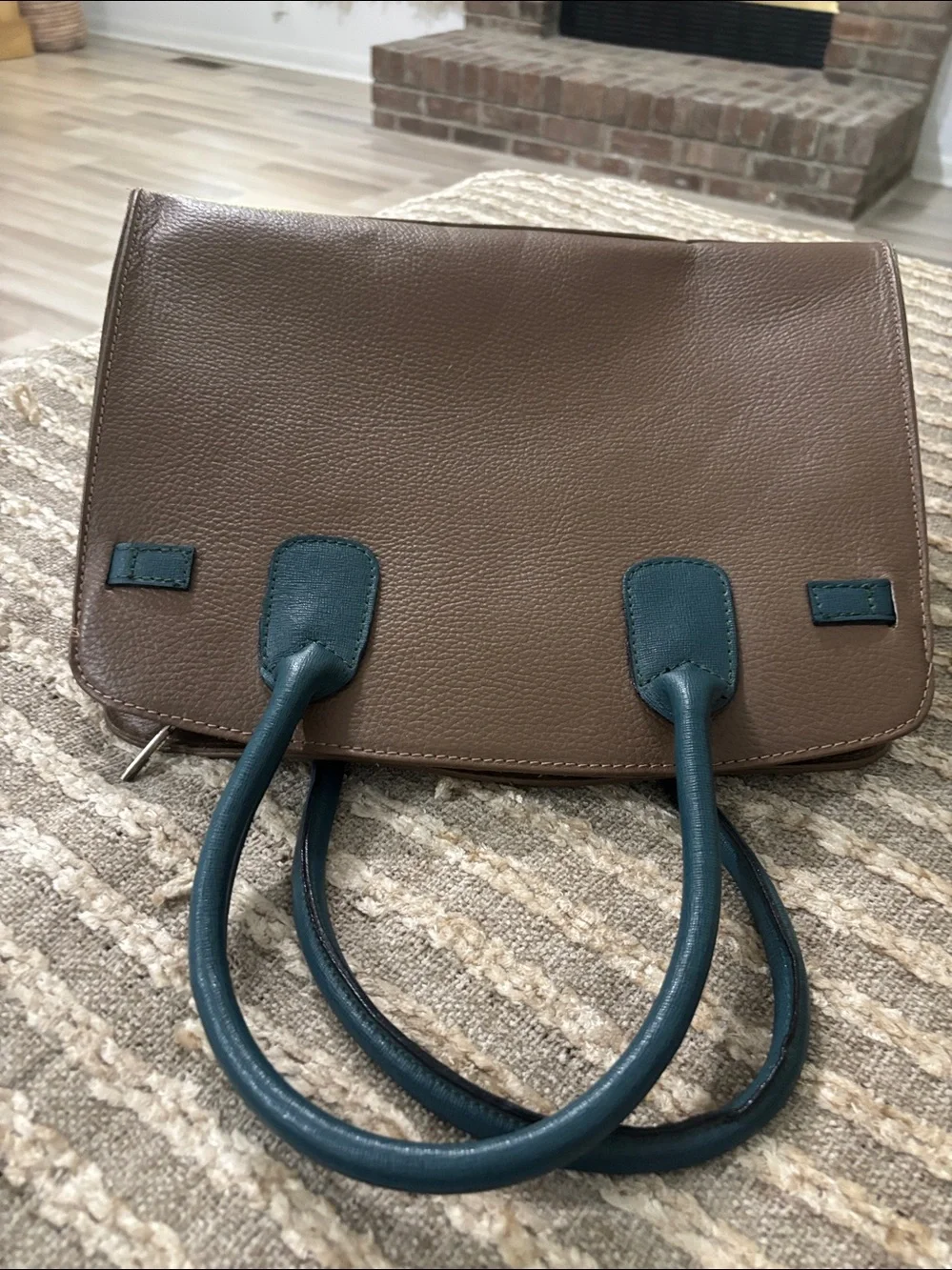 Vera Pelle Leather Satchel with Lock - Brown‎ & Green purse